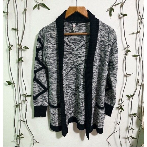 Kensie Cardigan Women’s 14/16 Black White Marled Knit Open Front - Picture 1 of 3
